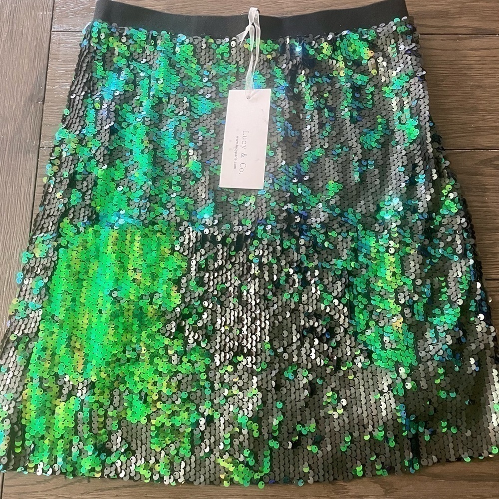 Lucy Paris Green & black Sequin mermaid scales skirt - Picture 2 of 15